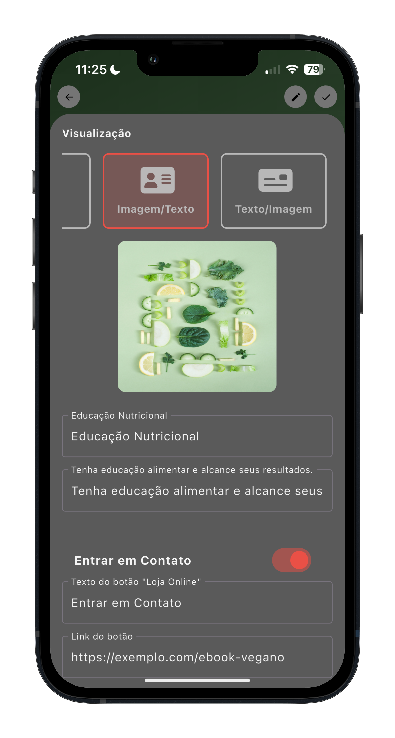 Edição de informações no Link Bio